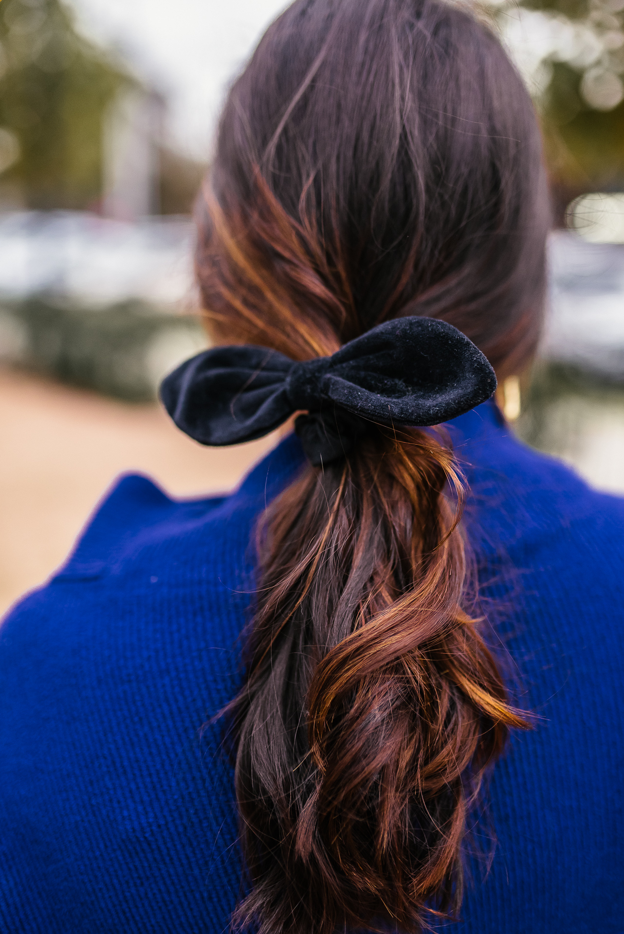 Velvet hair bow, brunette balayage