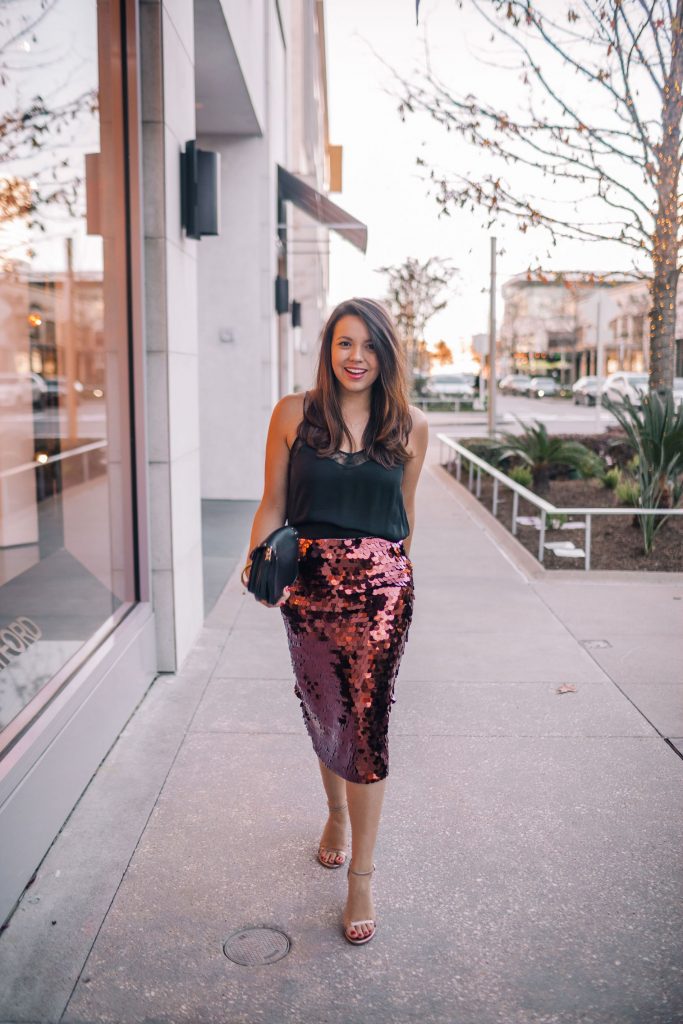 bronze sequin midi skirt 