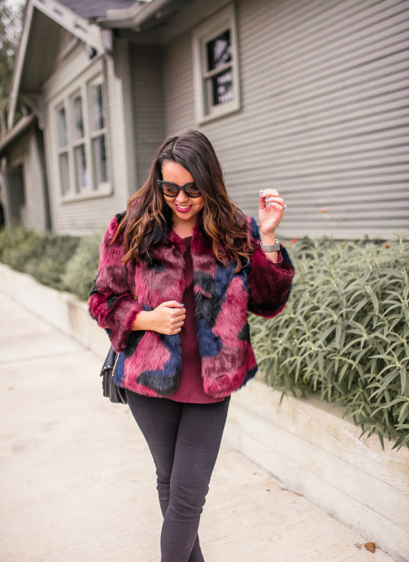 Multi-color faux fur jacket for date night