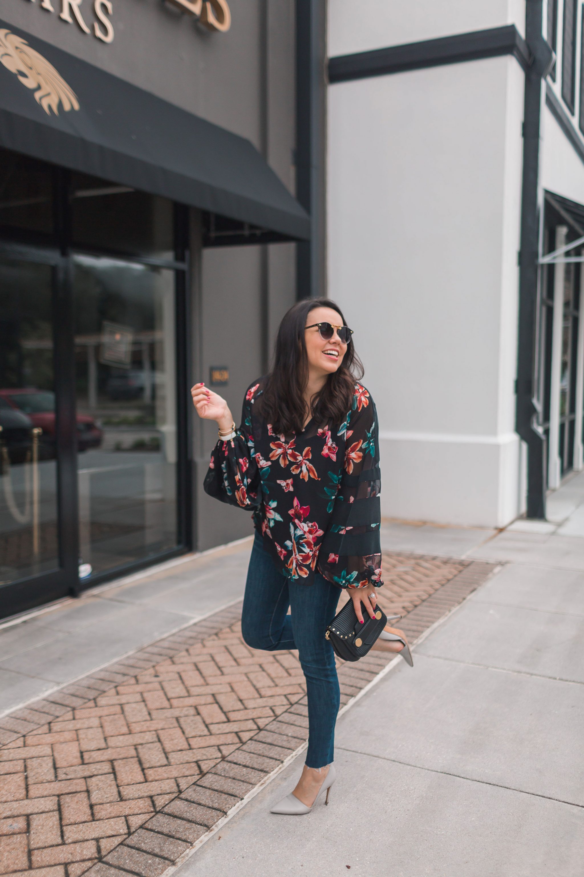 floral blouson-sleeve top for date night