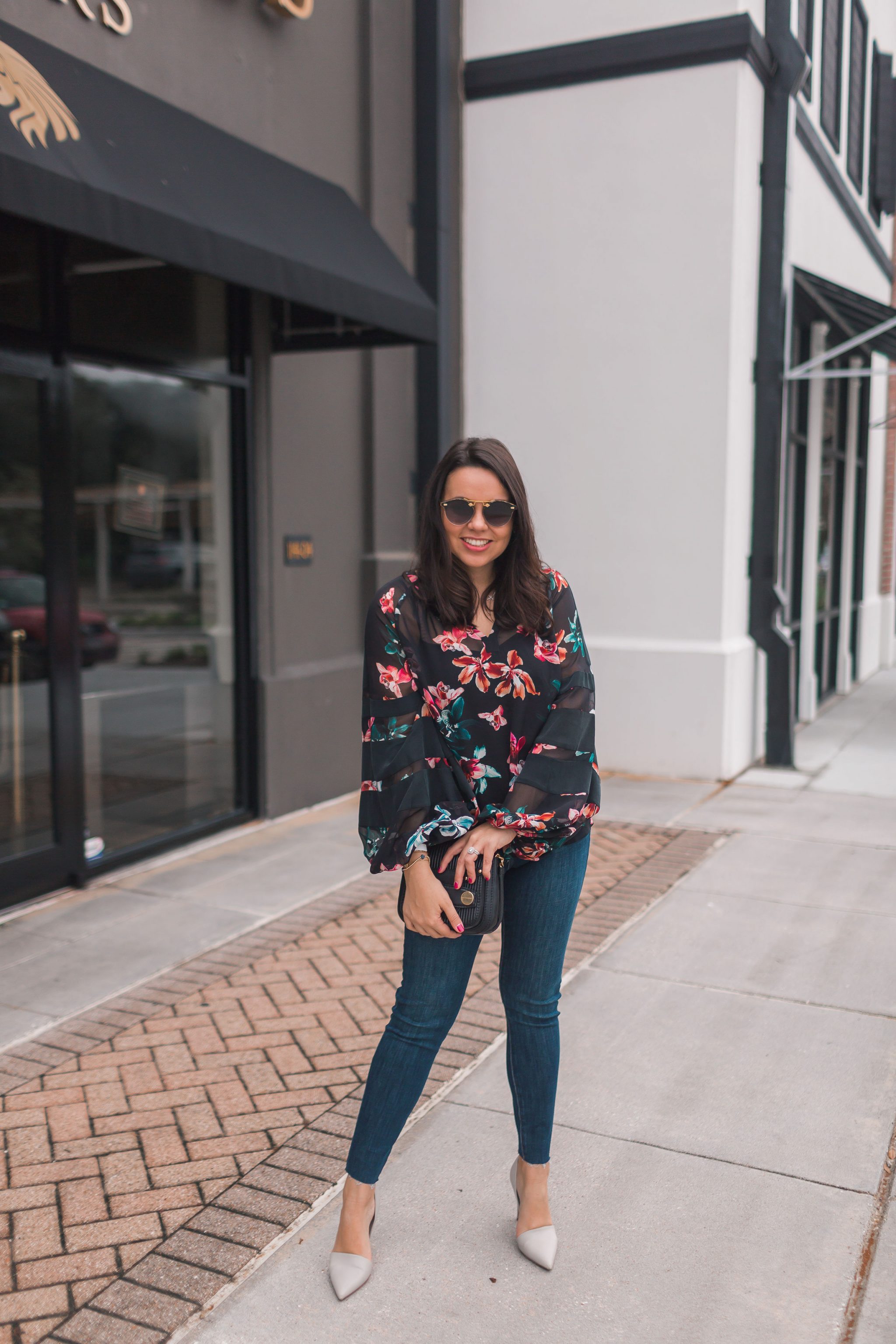 easy date night outfit ideas, floral sheer top