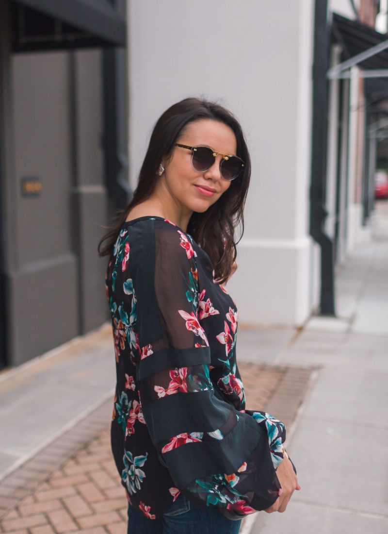 Floral Blouson-Sleeve Top