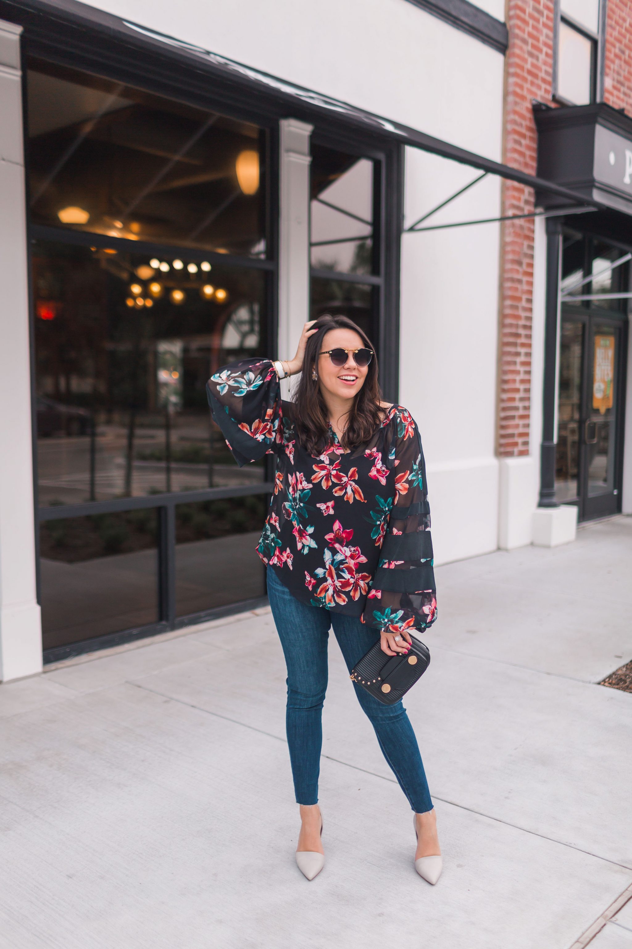 Floral top, skinny raw hem denim | Girl Wonder Life
