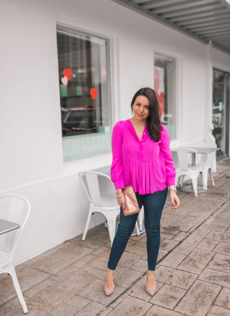 Hot Pink Silk Pleated Blouse
