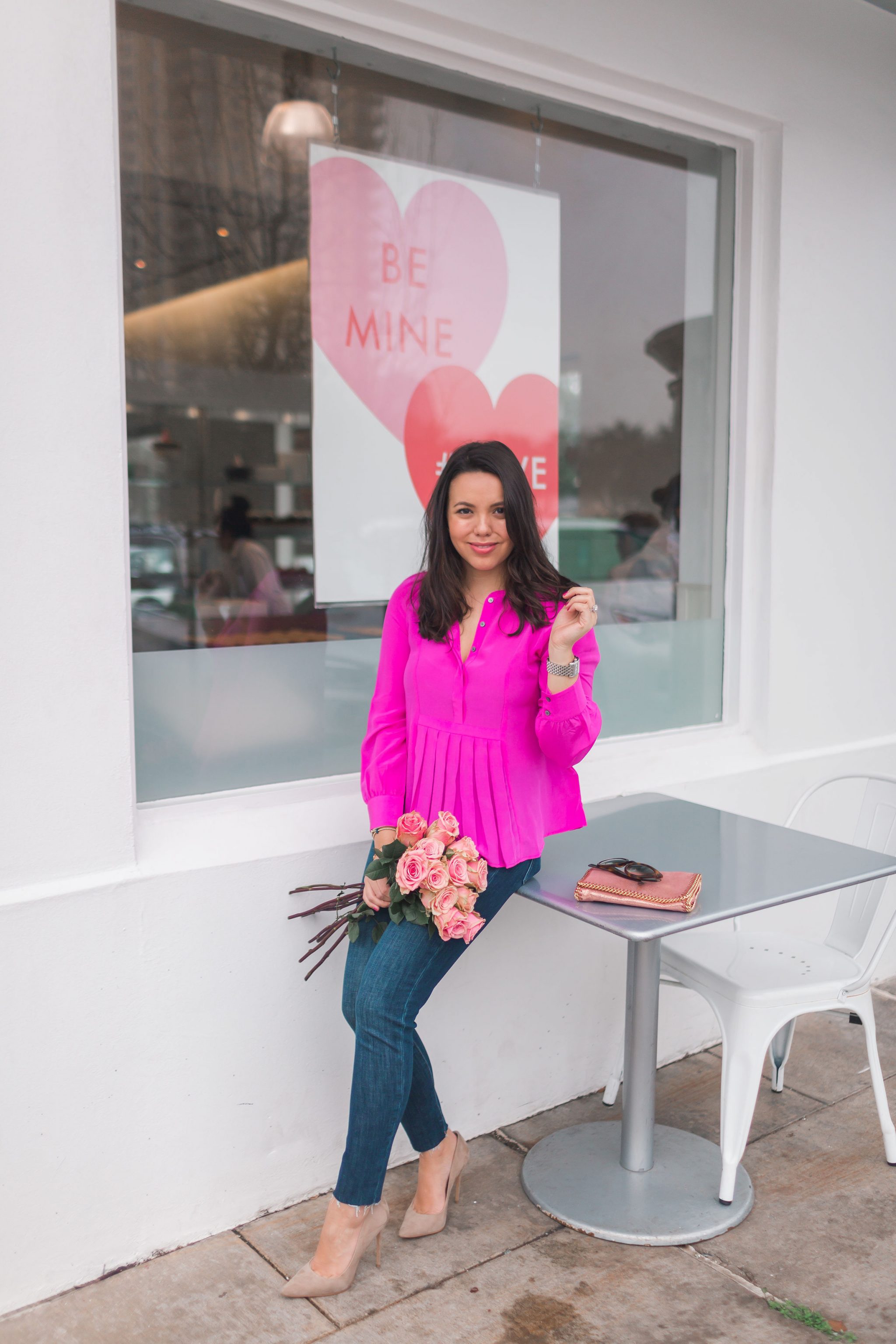 Hot pink silk blouse for date night