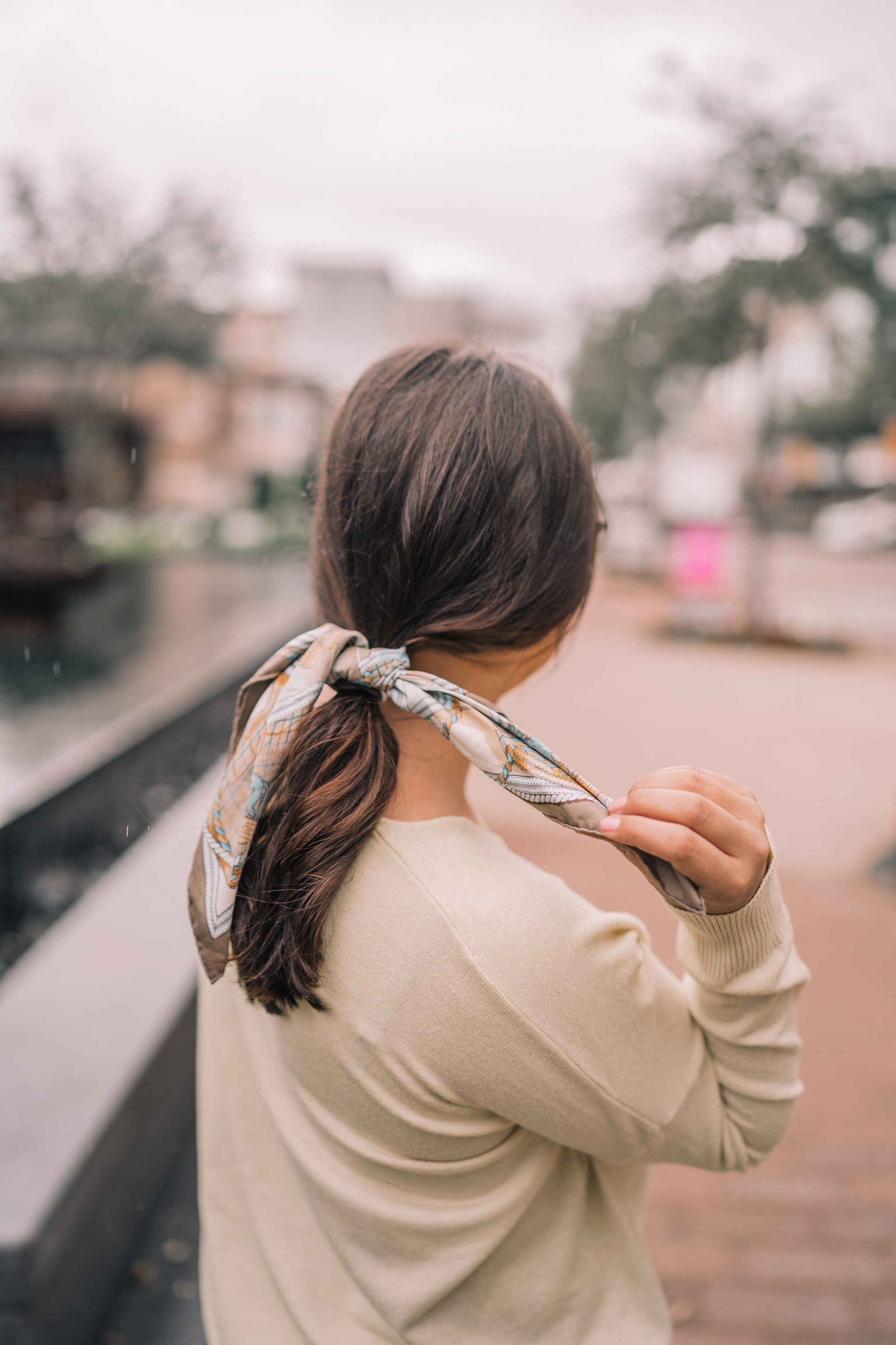 Hermes scarf ponytail accessory | Girl Wonder Life