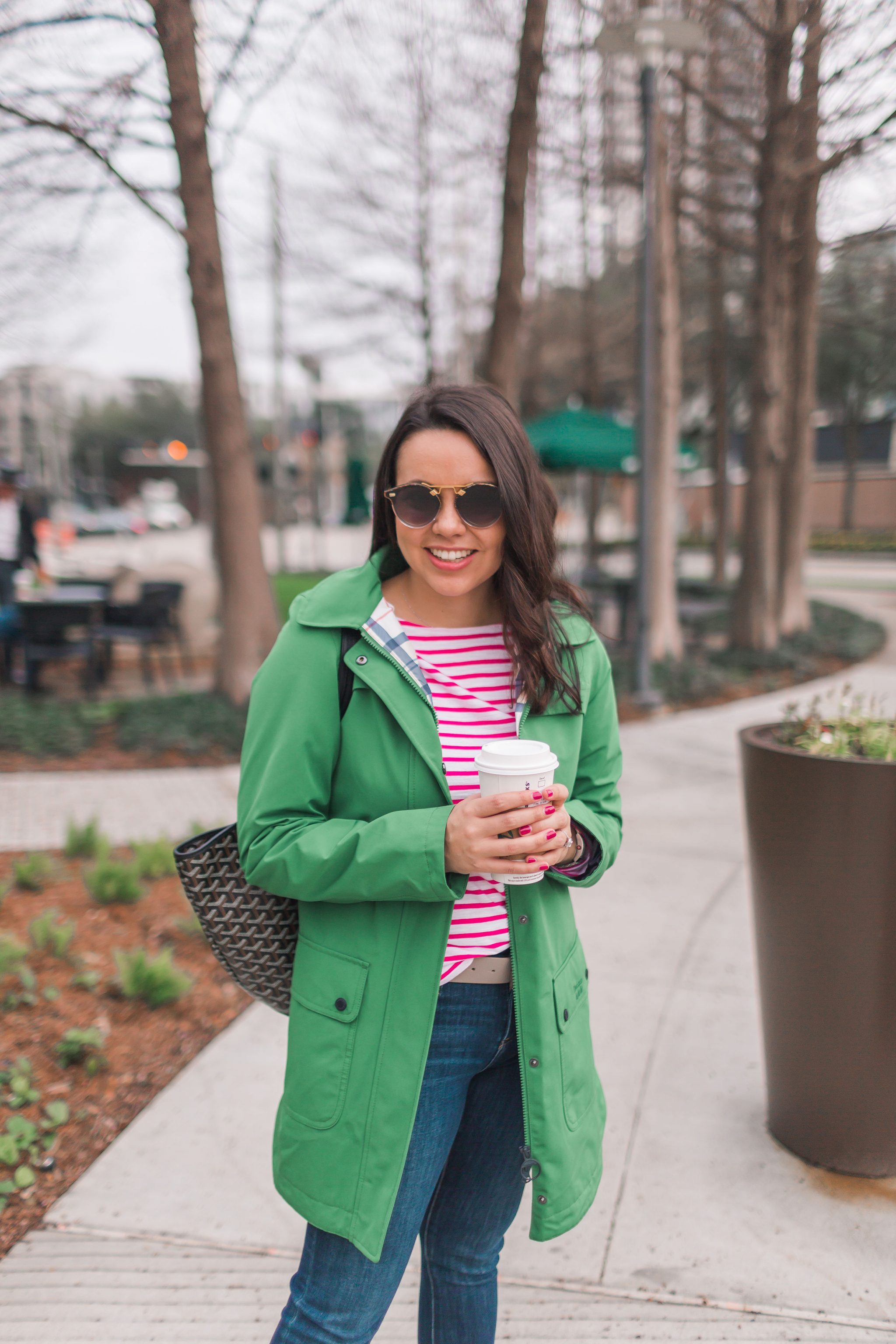 Barbour rain jacket, preppy style