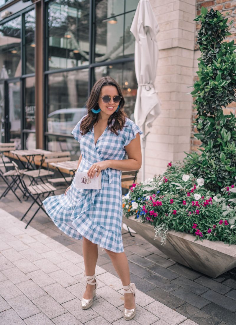 Feminine Gingham Print Wrap Dress