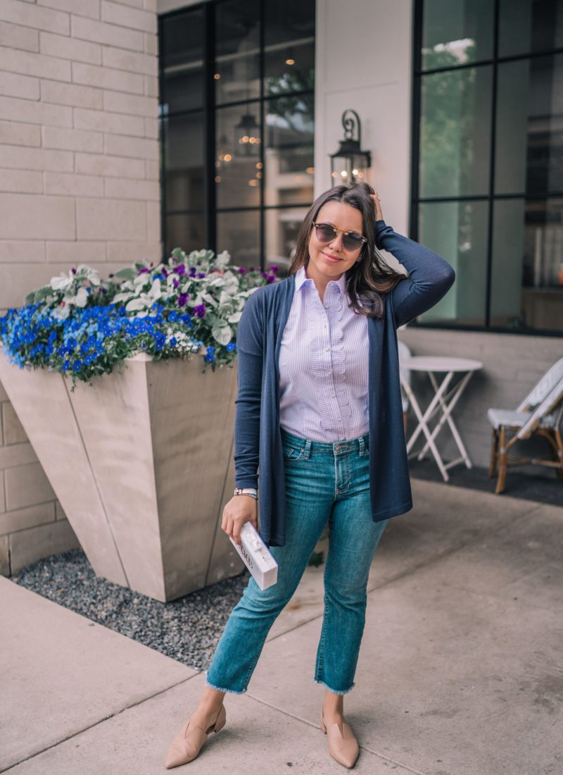Preppy Lavender Striped Scalloped Blouse