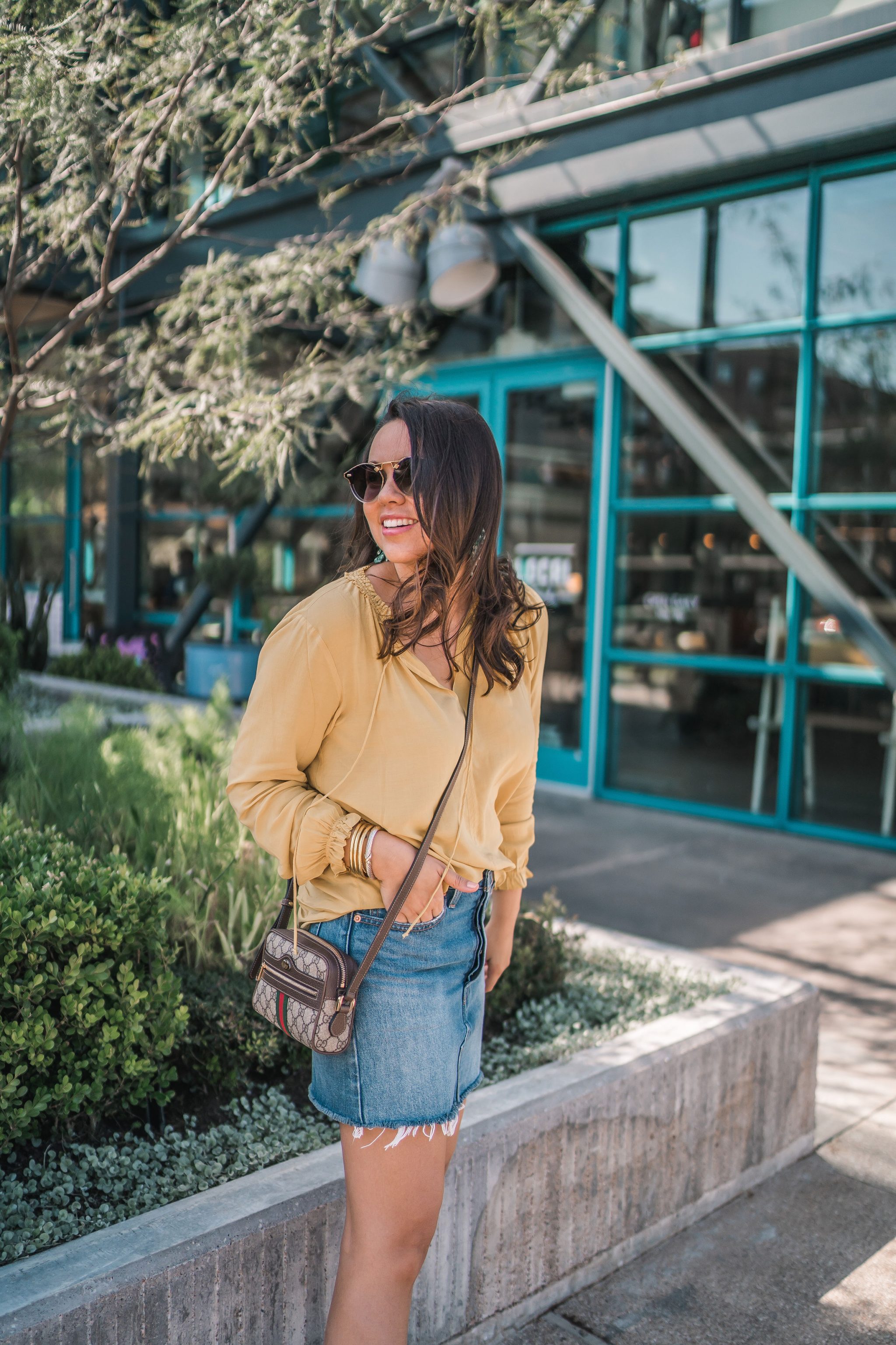 Gucci small GG canvas crossbody bag outfit ideas