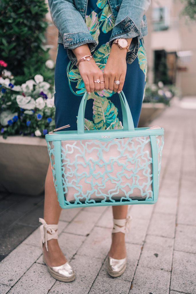 Tous vinyl Kaos tote and Soludos lace-up espadrilles