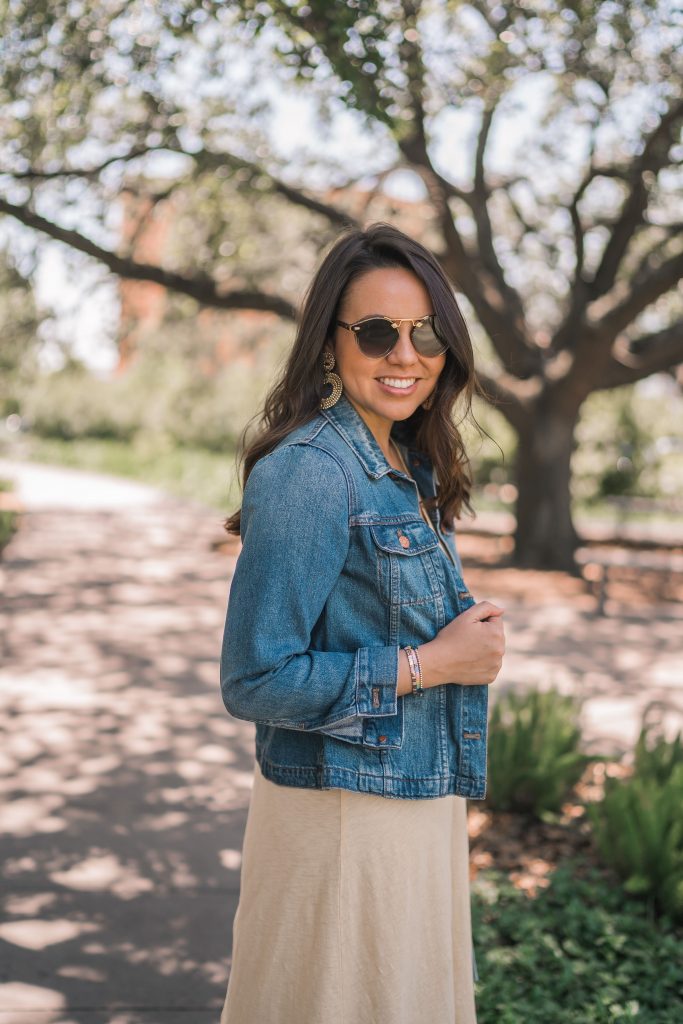 Krewe STL II sunglasses, Madewell denim jacket 