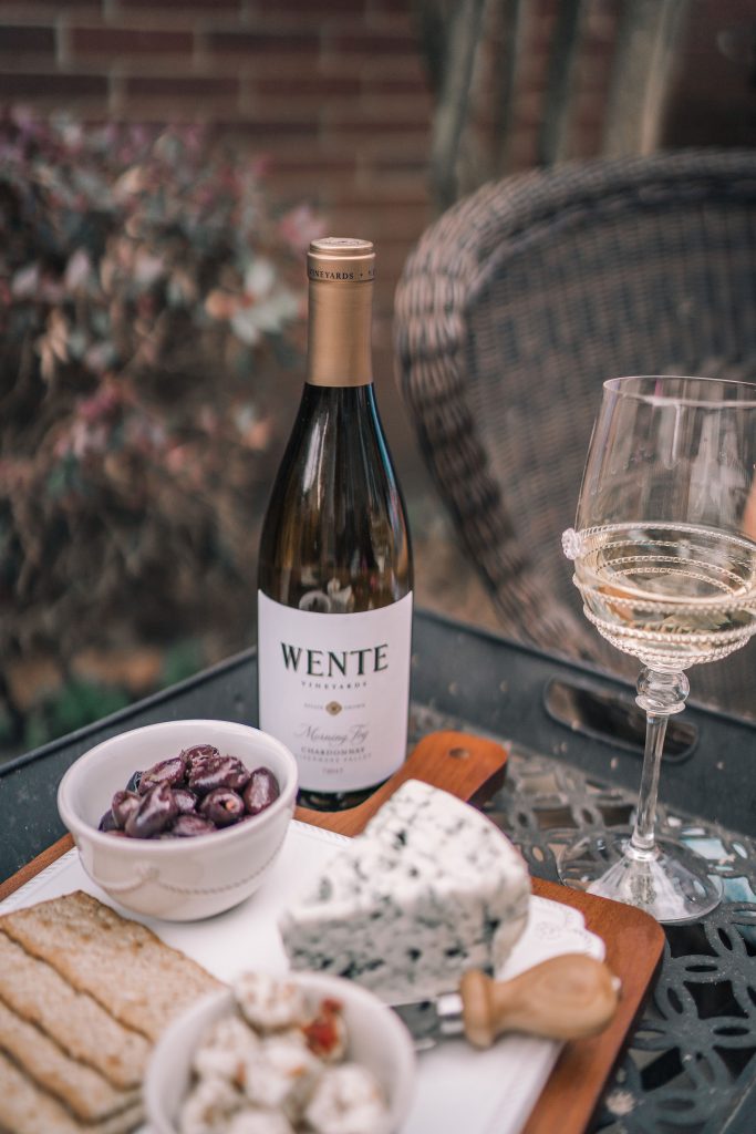 The perfect pairing, cheese board and Wente Wine Chardonnay 