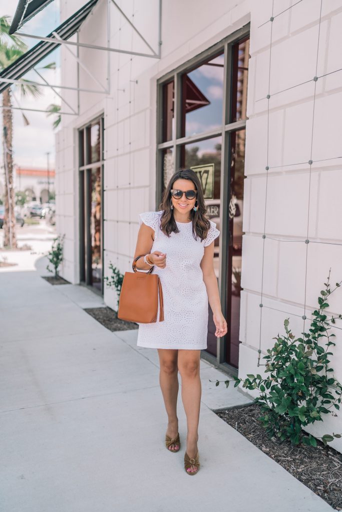 Ruffle sleeve white eyelet dress for summer