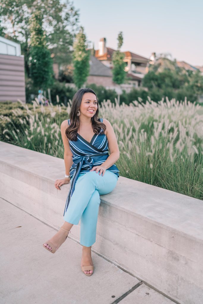 Pearl by Lela Rose striped wrap top | Girl Wonder Life