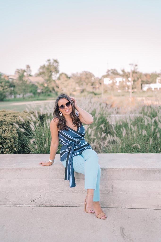 Pearl by Lela Rose striped wrap top 