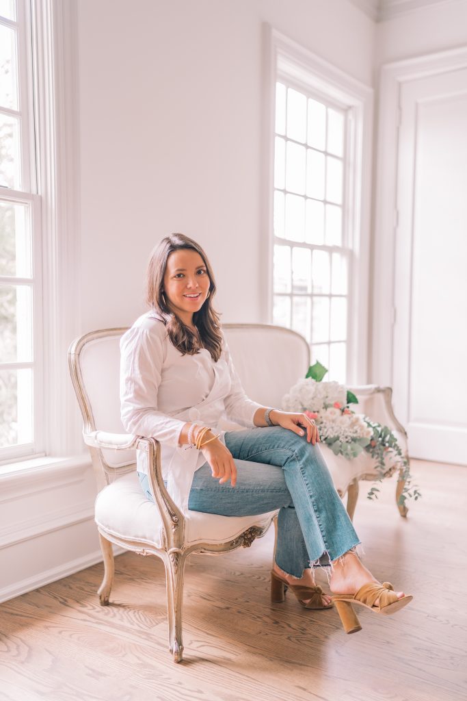 Crisp white wrap shirt and cropped denim