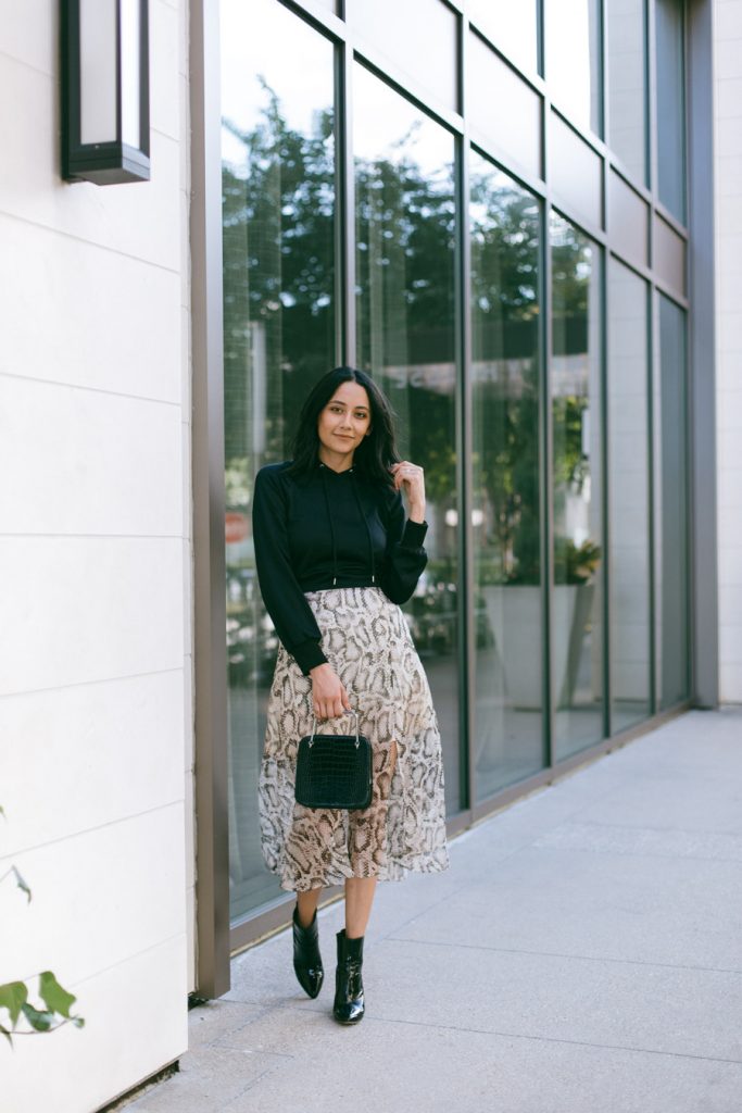 snakeskin printed midi skirt
