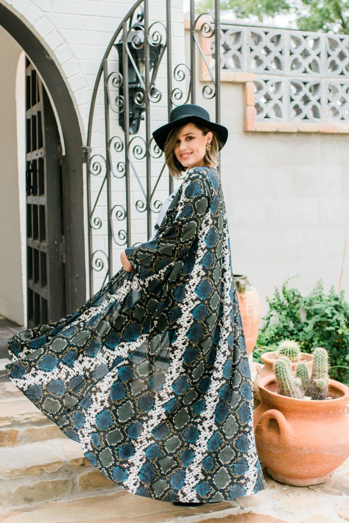 snakeskin print duster jacket