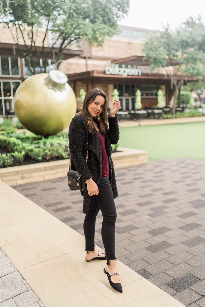 Cozy and fuzzy black cardigan sweater for winter