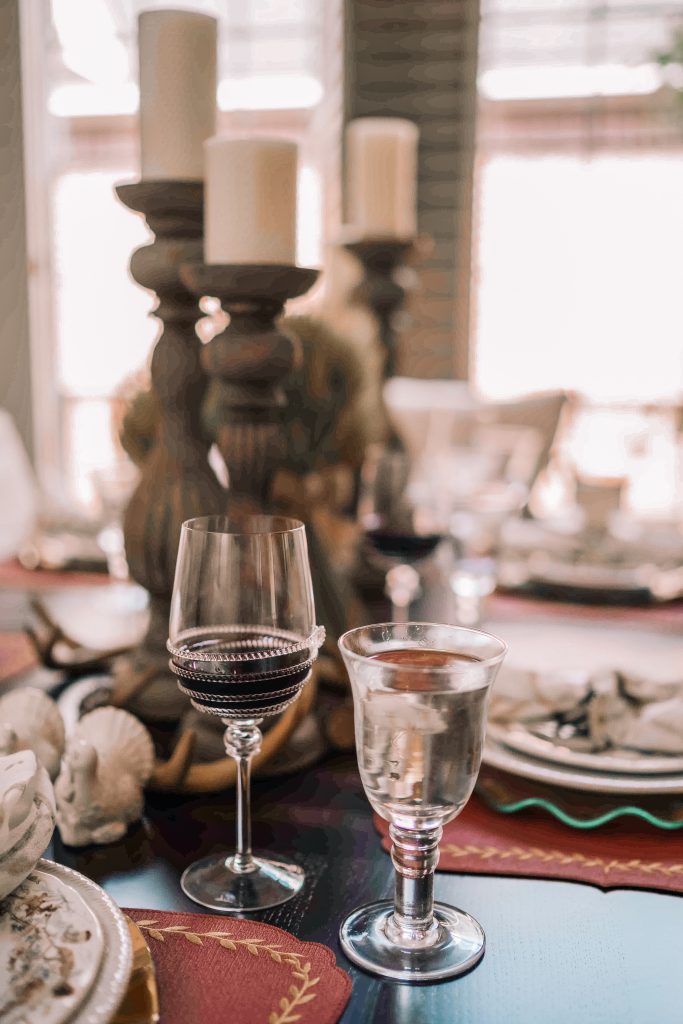 Traditional wine and water glasses for tablescape