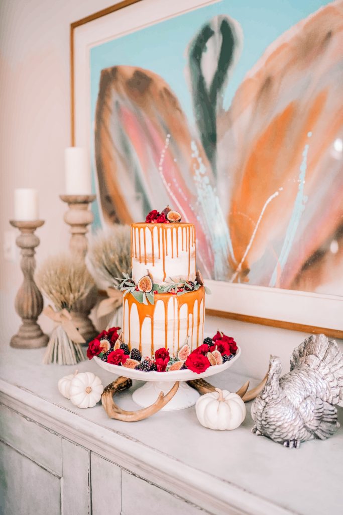 Natural carmel two-tiered cake, Juliska Berry & Thread cake plate
