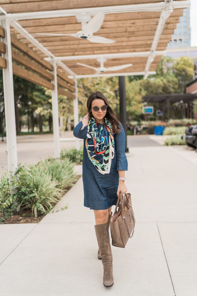 How to style a scarf with a dress and boots 