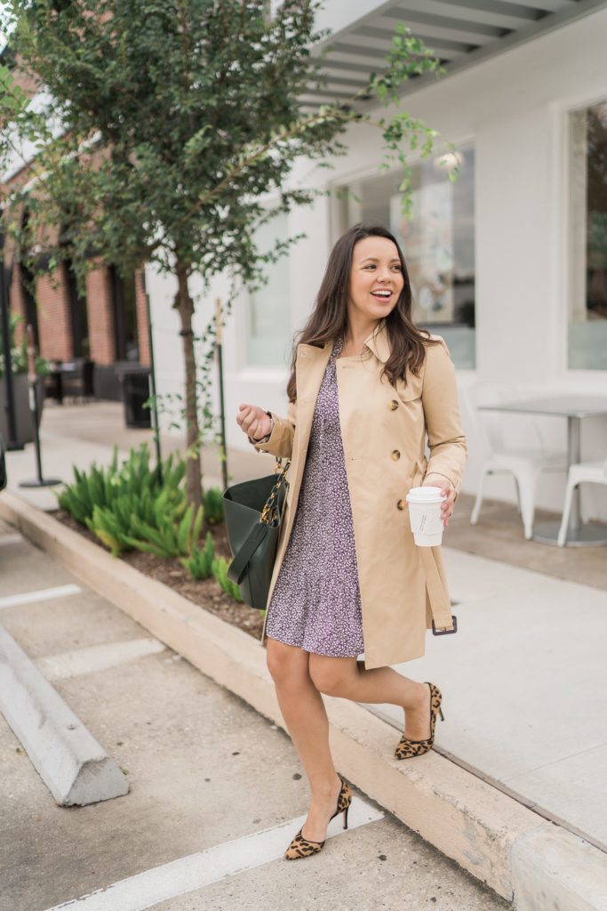 Leopard print d'Orsay heels, trench coat 