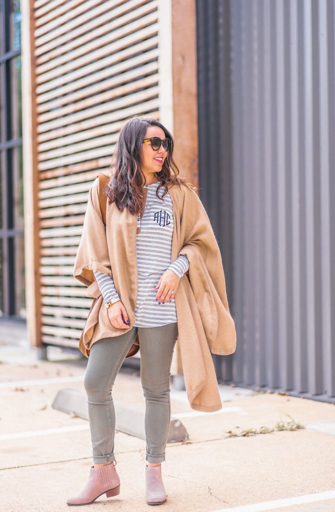Cuyana Alpaca cape and Monogrammed striped tee