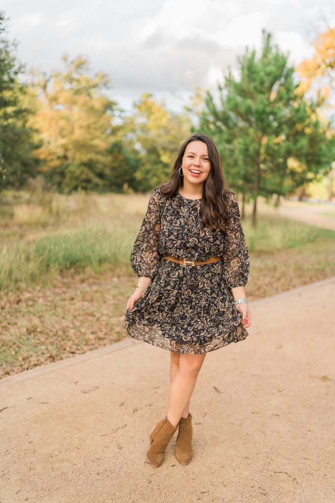 Belted chiffon printed dress, Hermes belt 