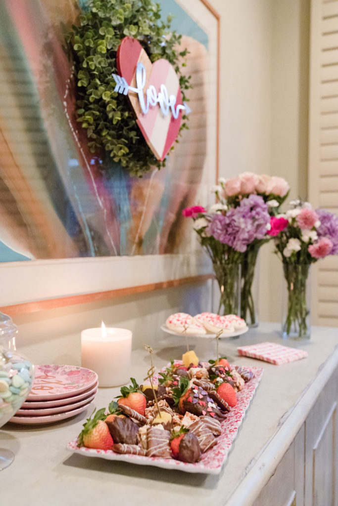 Valentine's Day dessert bar and decor
