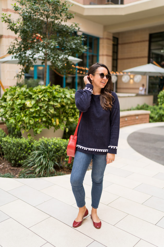 Duffield Lane preppy pom pom trim sweater