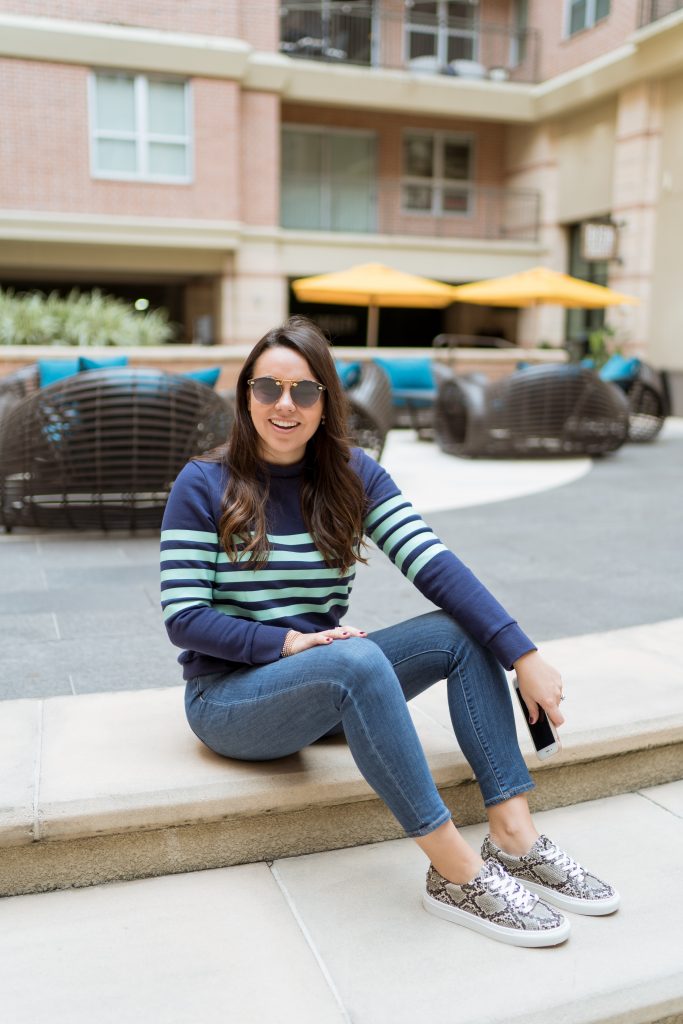 Preppy striped terry sweatshirt