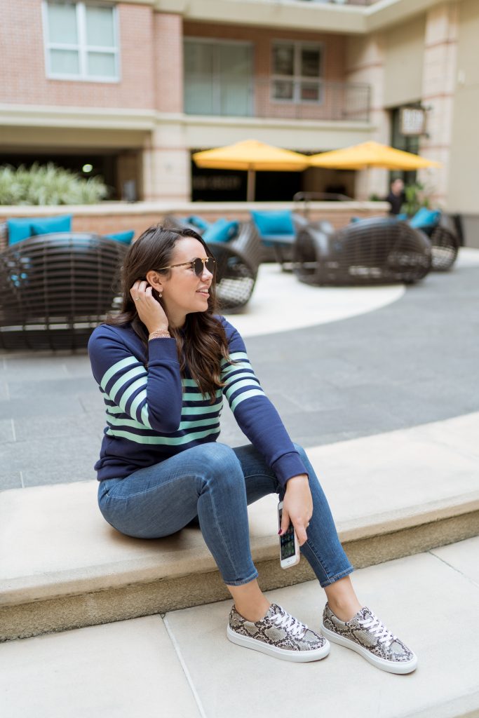 Sail to Sable striped sweatshirt, preppy outfit idea