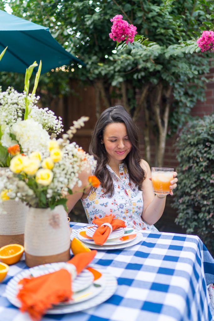 Gingham and citrus pattern summer tablescape