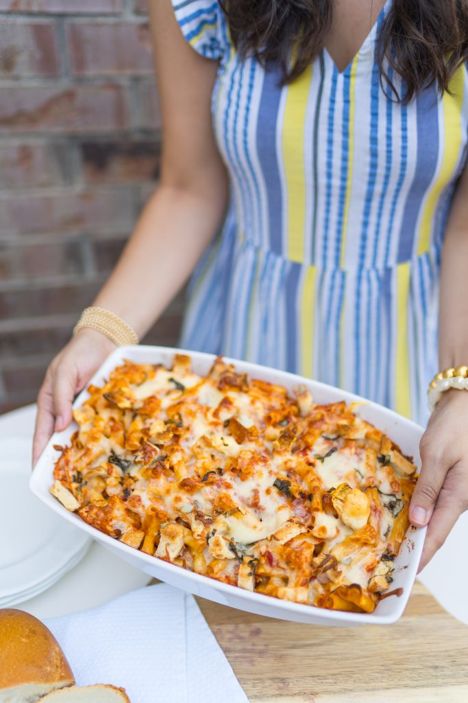 Easy to make dinner idea: chicken parm baked ziti plus it's an easy leftovers recipe | Adored by Alex