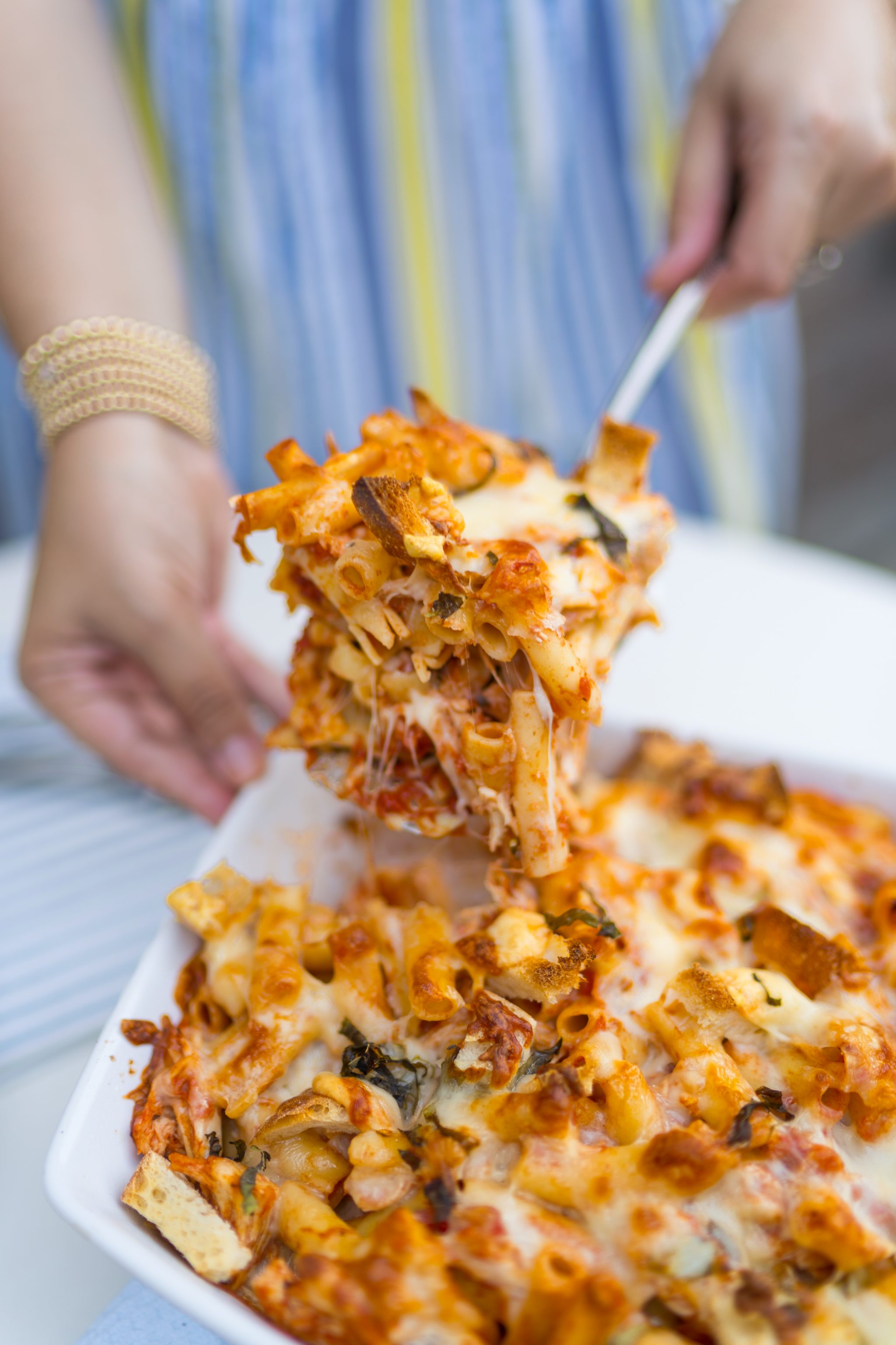 Freshly baked chicken parmesan baked ziti | Adored by Alex