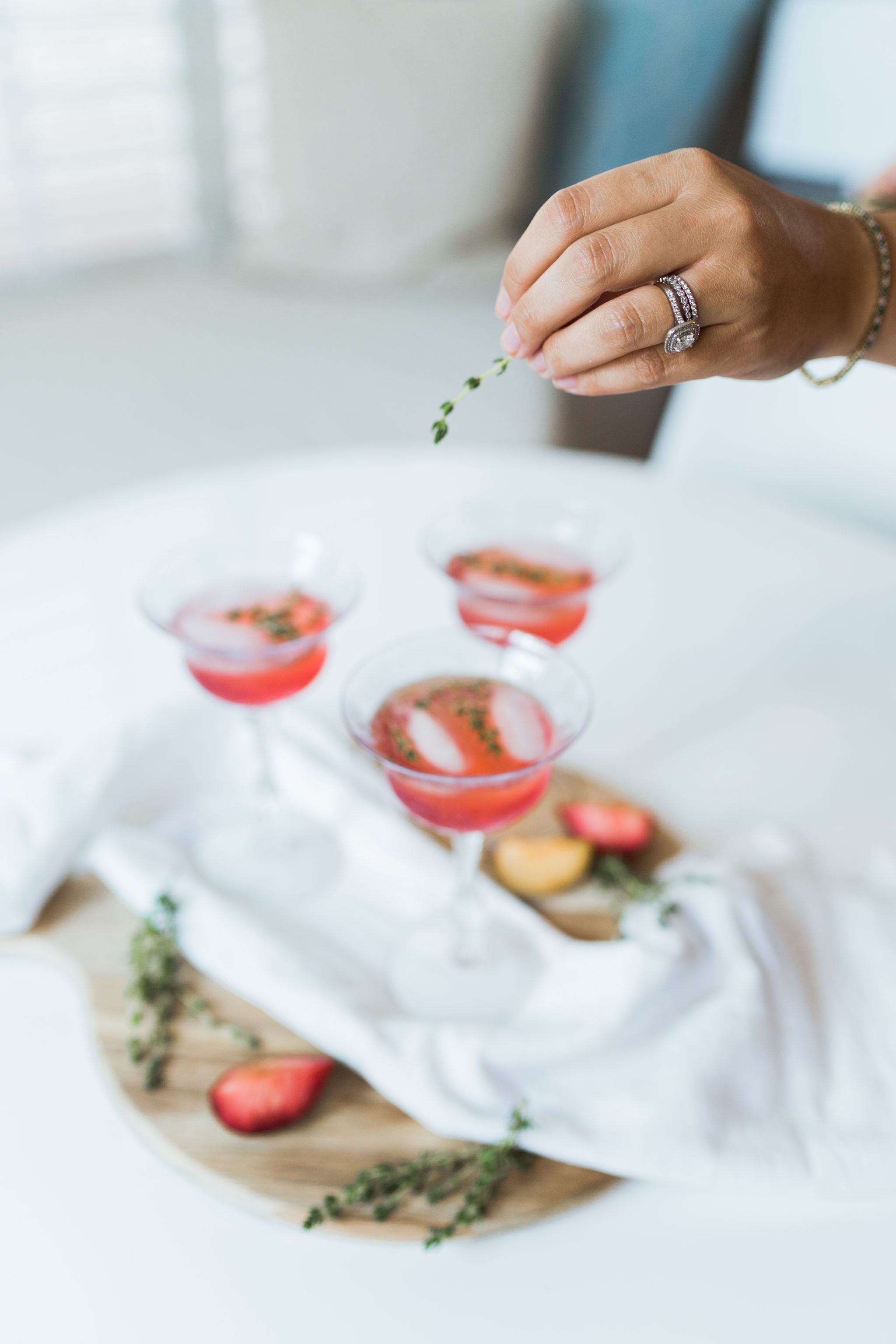 Fresh muddled plum and thyme cocktail 