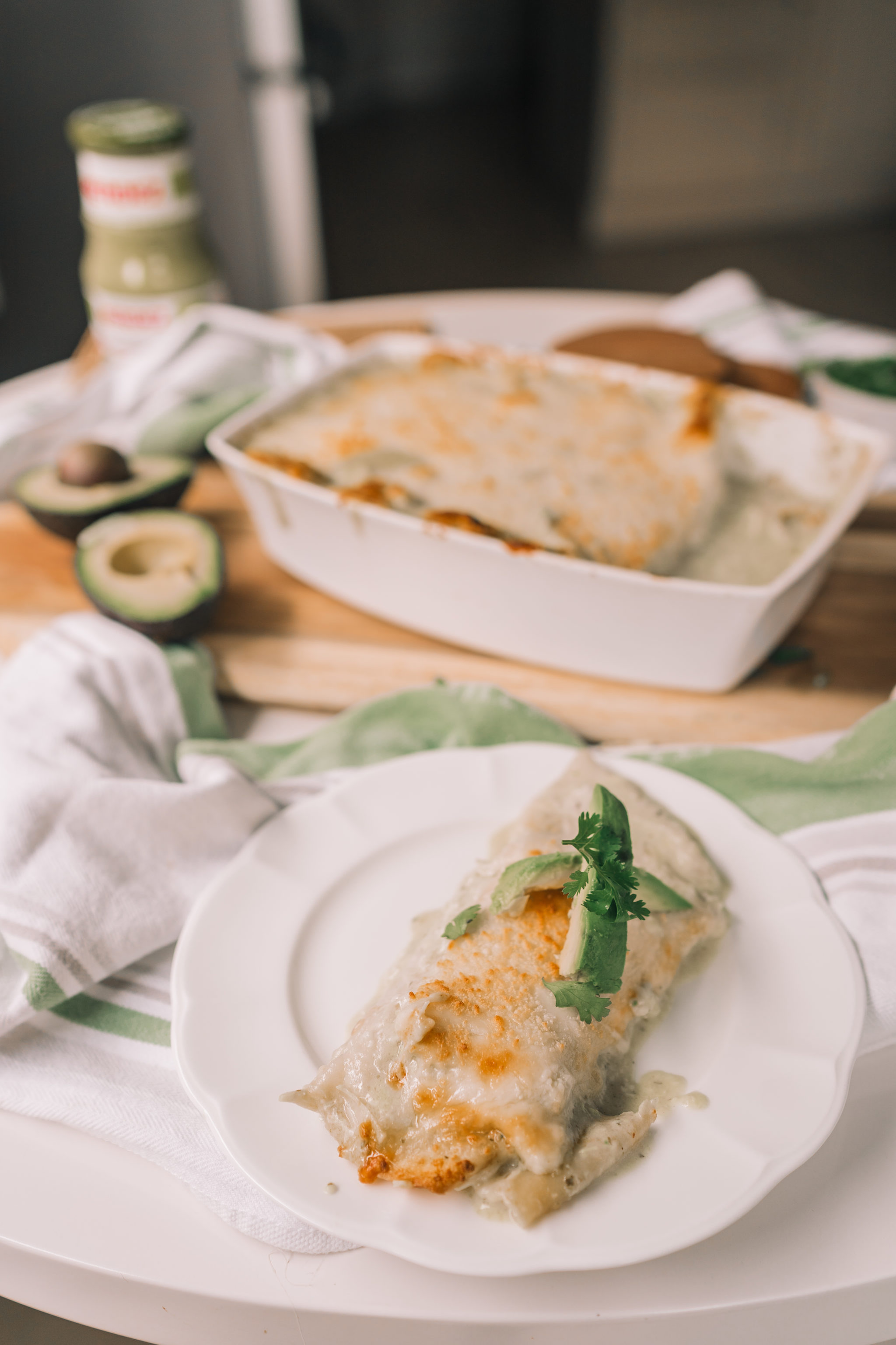 Guacamole salsa chicken enchiladas