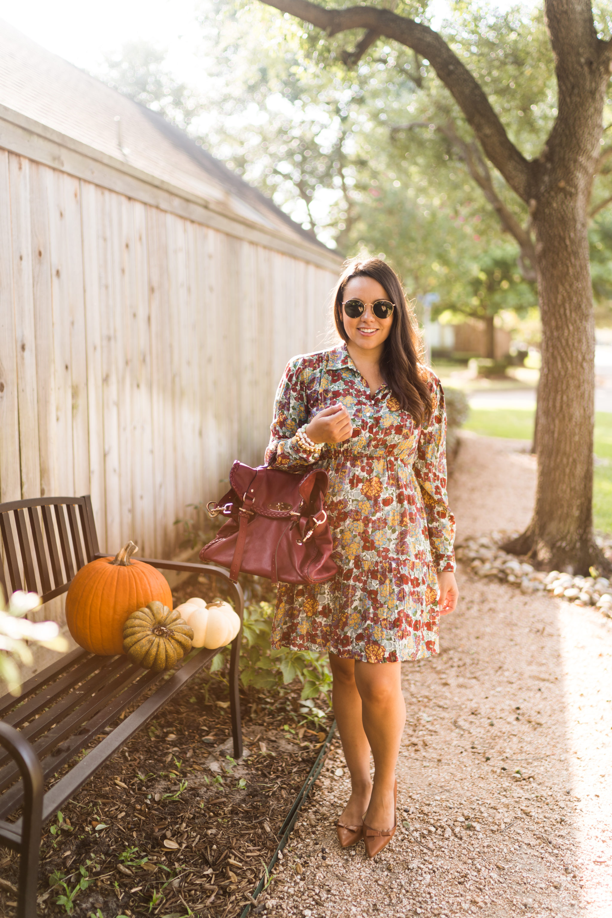 Loose fitting floral dress for Thanksgiving 