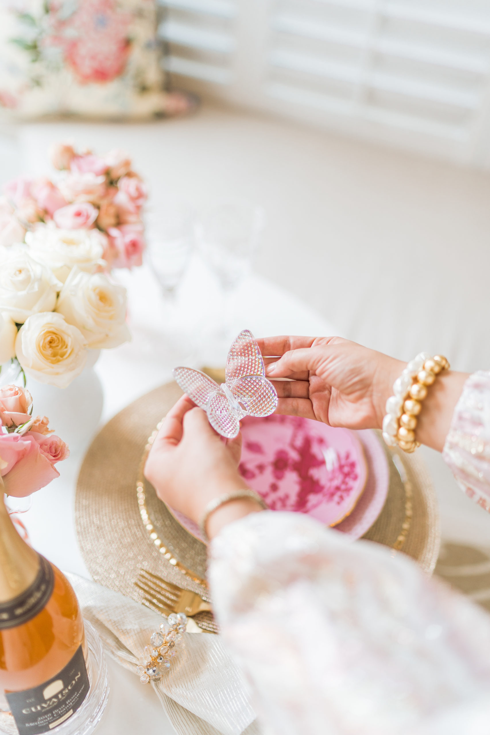 Bacarat crystal butterfly for Valentine's Day tablescape