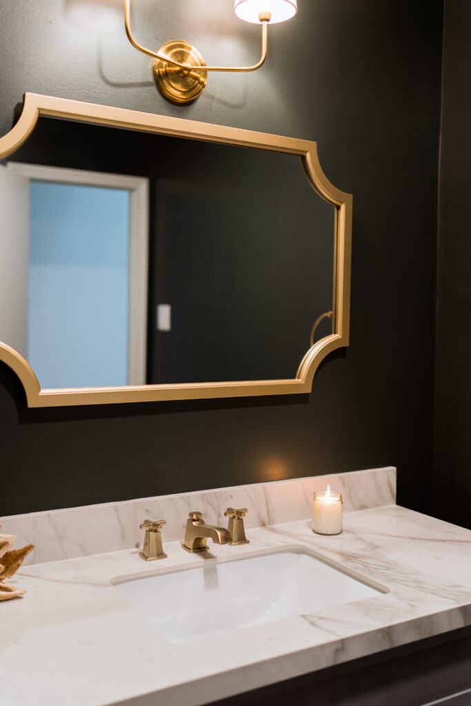 Gold accents powder bathroom update | Adored by Alex