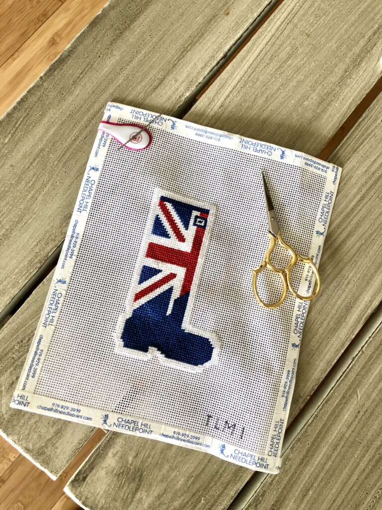 Union Jack Wellie boot needlepoint canvas | Girl Wonder Life