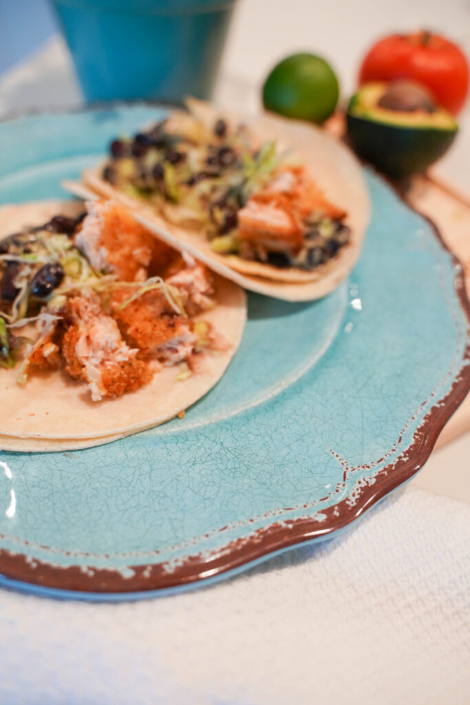 salmon fish tacos with guacamole salsa | Girl Wonder Life