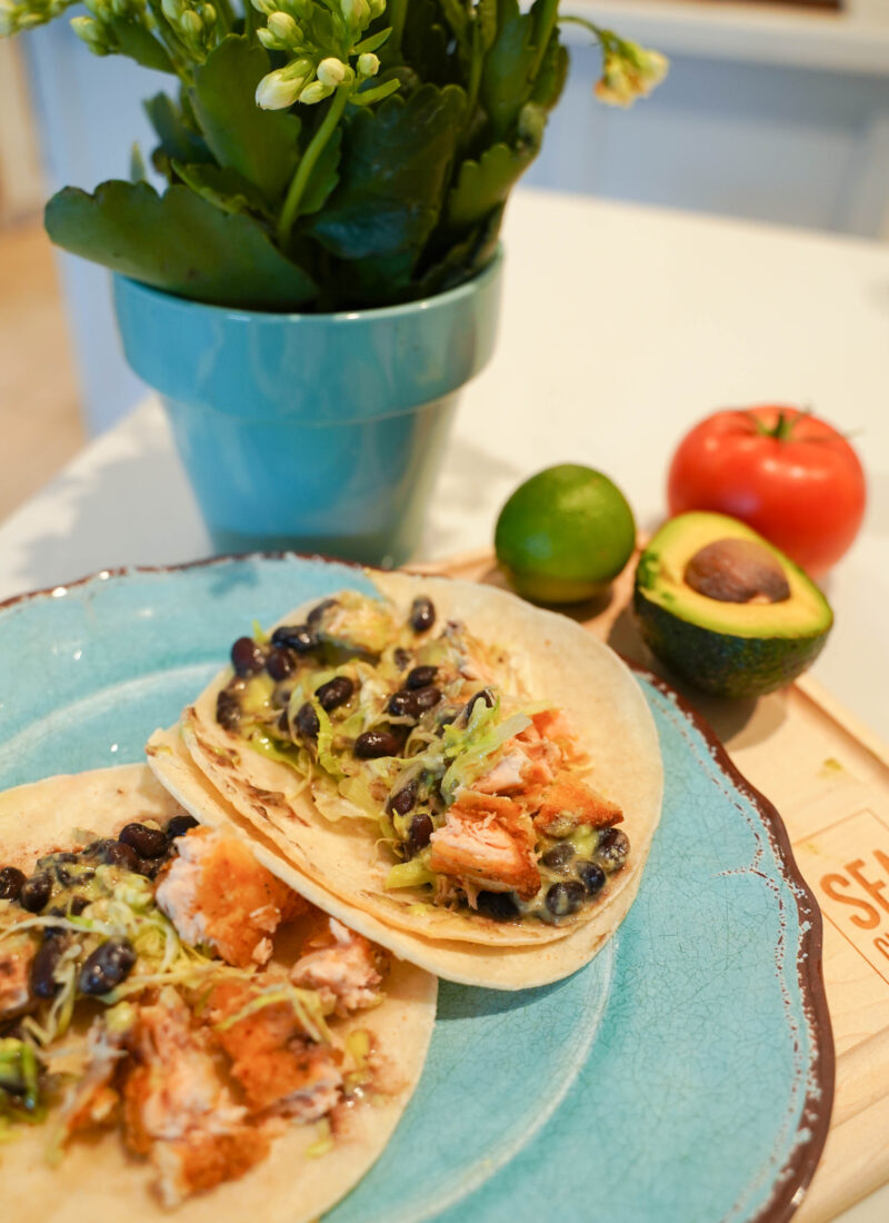 salmon fish tacos with guacamole salsa | Girl Wonder Life