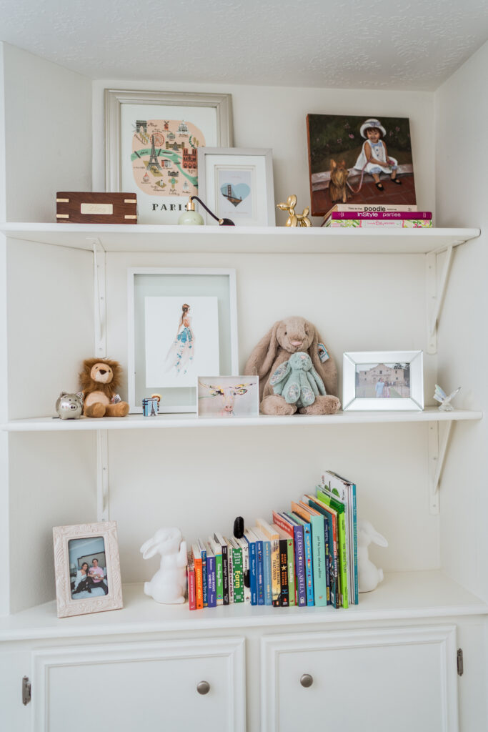 Baby girl nursery bookshelf styling ideas | Girl Wonder Life